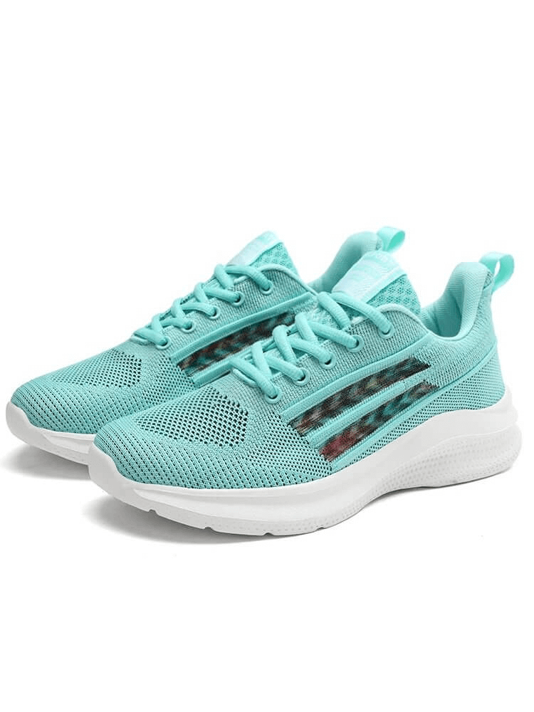 Teal Sports Mesh Breathable Women's Shoes for Training with white EVA outsole and lace-up closure for secure fit and comfort.